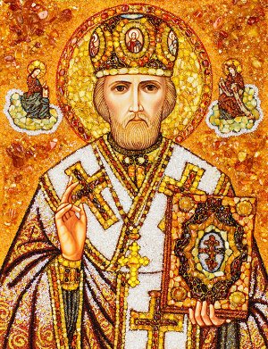 Икона «Святой Николай Чудотворец Мирликийский» из янтаря, 706908199
