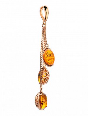Красивый кулон из позолоченного серебра и янтаря коньячного цвета «Касабланка», 810204221