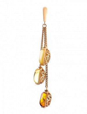 Позолоченный кулон с натуральным янтарём на цепочках «Касабланка», 810204233