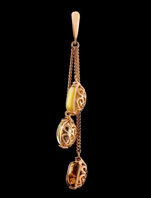 Позолоченный кулон с натуральным янтарём на цепочках «Касабланка»