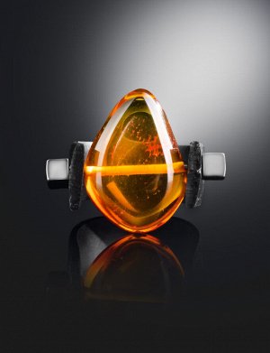 Оригинальное кольцо «Сильверстоун» с натуральным цельным янтарём, 908209324