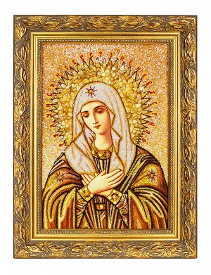 Икона из натурального янтаря «Всех радостей Радость», декорированная перламутром, 906909144