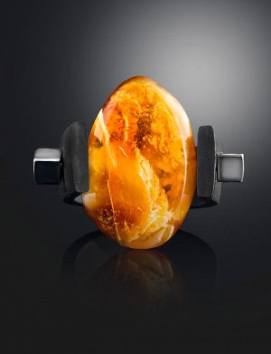 Необычное кольцо из каучука и натурального янтаря с красивой текстурой «Сильверстоун», 908209321