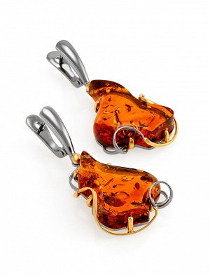 Великолепные серьги «Риальто» с коньячным янтарём в позолоченном серебре, 910101219