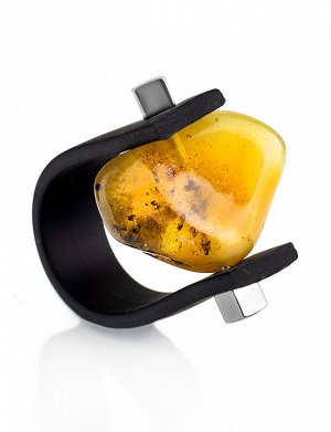 Стильное кольцо в необычном дизайне с натуральным янтарём «Сильверстоун», 908209319