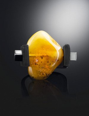 Стильное кольцо в необычном дизайне с натуральным янтарём «Сильверстоун», 908209319