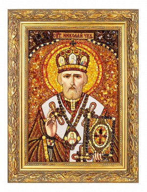Икона из янтаря с перламутром «Святой Николай Чудотворец», 906909360