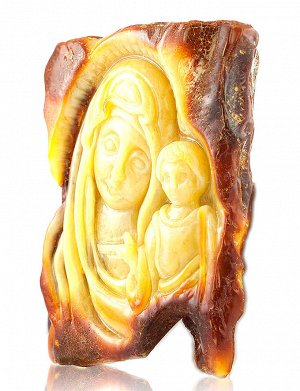 Уникальная резная икона из цельного куска натурального балтийского янтаря «Мадонна с младенцем», 2000000288093