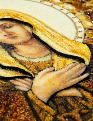 Икона Божией Матери «Умиление» из натурального балтийского янтаря в литой раме, 706908237