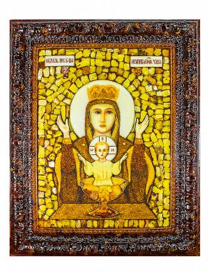 Икона Божией Матери «Неупиваемая чаша» из натурального янтаря в литой раме, 706910164