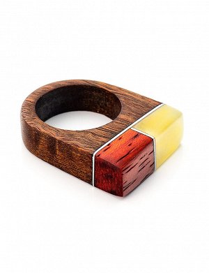Эксклюзивное кольцо из бразильского ореха и падука, украшенное натуральным янтарём «Индонезия», 808203227