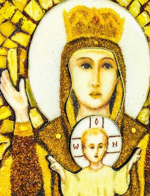 Икона Божией Матери «Неупиваемая чаша» из натурального янтаря в литой раме, 706910164