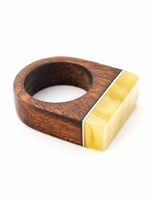Стильное кольцо из бразильского ореха и цельного медового янтаря «Индонезия», 808203221