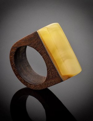 Стильное кольцо из бразильского ореха и цельного медового янтаря «Индонезия», 808203221