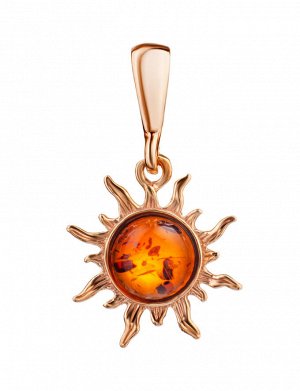 Очаровательный кулон «Гелиос» с янтарём коньячного цвета в позолоченном серебре, 910205188