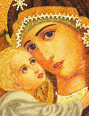 Икона Божией Матери «Умиление», выложенная натуральным балтийским янтарём 70 х 55 см, 606810361
