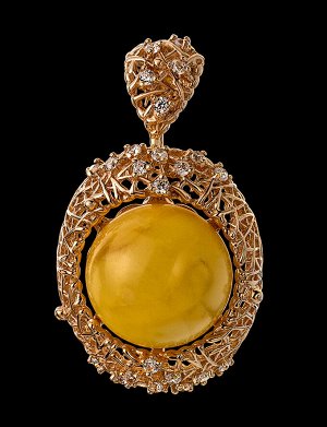 Роскошный кулон из золочённого серебра с цирконами и янтарём «Венера», 710212149