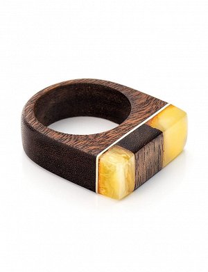 Необычное кольцо из древесины ипе и натурального янтаря «Индонезия», 808203224