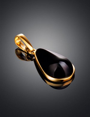 Красивый кулон в форме капли из золочённого серебра и вишнёвого янтаря «Импульс», 910210078