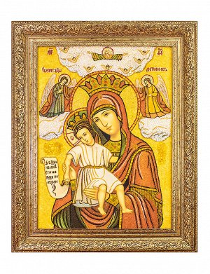 Икона Божией Матери из янтаря и перламутра «Достойно Есть»
