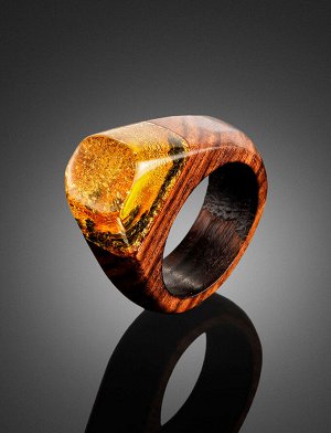 Стильное кольцо из древесины палисандра и янтаря «Индонезия», 908204226
