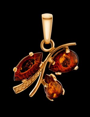 Кулон из позолоченного серебра, украшенный натуральным коньячным янтарём «Магнолия», 810212136