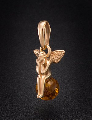 Очаровательный позолоченный кулон с натуральным коньячным янтарём «Ангелок», 710209365