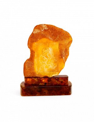 «Игоревская Богоматерь». Резная икона из натурального цельного янтаря медового цвета, 905301031