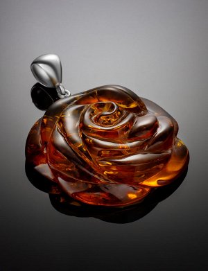 Подвеска из натурального янтаря коньячного цвета с серебром «Роза», 904509048