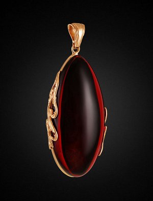 Роскошный объёмный кулон из ярко-красного янтаря в позолоченном серебре «Версаль», 910207723