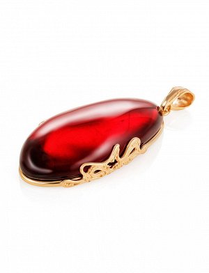Роскошный объёмный кулон из ярко-красного янтаря в позолоченном серебре «Версаль», 910207723