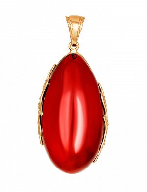 Роскошный кулон из янтаря насыщенного красного цвета в золочённой оправе «Версаль», 910207731