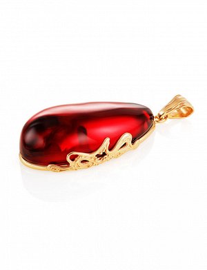 Роскошный кулон из янтаря насыщенного красного цвета в золочённой оправе «Версаль», 910207731