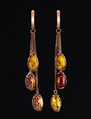 Изысканные серьги из золоченного серебра с натуральным янтарём «Касабланка», 810104228