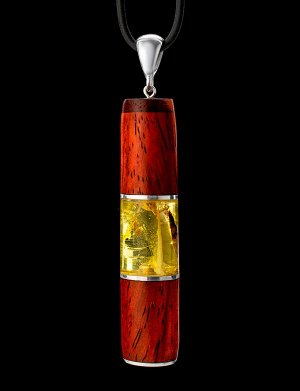 Уникальная авторская подвеска из натурального янтаря лимонного цвета и древесины падука «Индонезия», 804510333