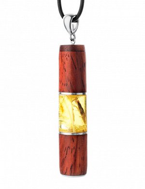Уникальная авторская подвеска из натурального янтаря лимонного цвета и древесины падука «Индонезия», 804510333
