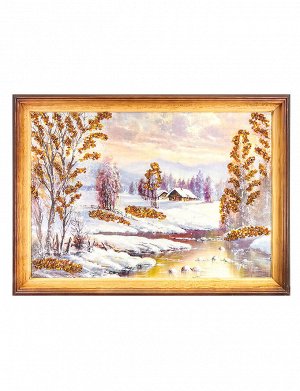 Великолепный пейзаж с натуральным балтийским янтарём «Сибирская деревенька», 708903450