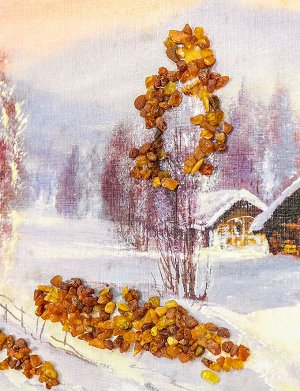Великолепный пейзаж с натуральным балтийским янтарём «Сибирская деревенька», 708903450