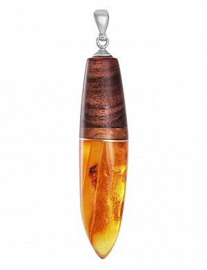Удлинённый кулон «Индонезия» из натурального янтаря и дерева, 804510326
