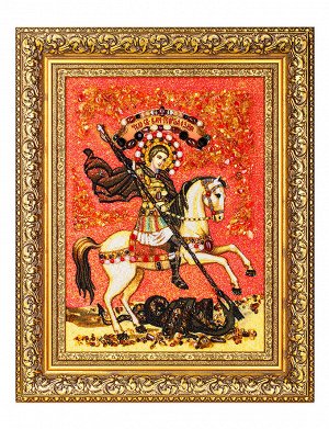 Икона из натурального янтаря, жемчуга и самоцветов «Святой Великомученик Георгий Победоносец», 706908213