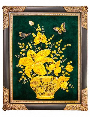 Эксклюзивная картина из натурального балтийского янтаря «Натюрморт с бабочкой и стрекозой» 121 х 96 см, 708811228