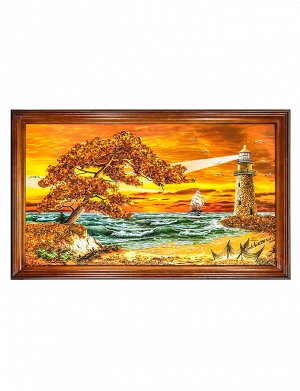 Яркая картина, украшенная натуральным янтарём «Огненный закат», 708903448