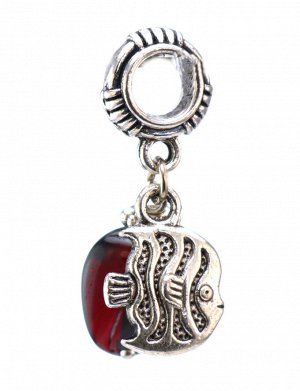 Подвеска-шарм для европейского браслета с натуральным янтарём вишнёвого цвета «Тропическая рыбка», 609407018