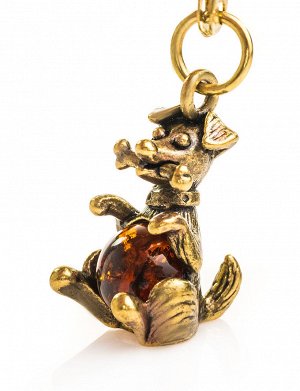 Брелок с забавной собачкой, украшенный натуральным янтарём, 709011192