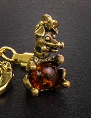 Брелок с забавной собачкой, украшенный натуральным янтарём, 709011192