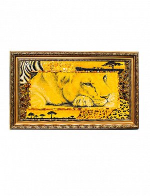 Картина из натурального янтаря «Лев в паспарту»