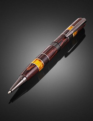 Стильная ручка из древесины венге с янтарными вставками, 810611137