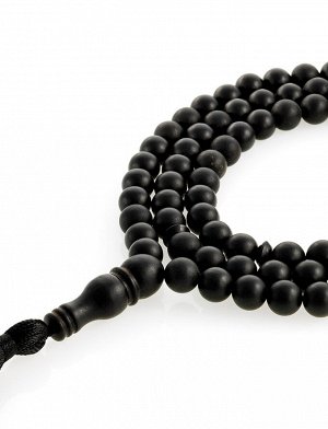 Четки на 99 бусин-шаров из натурального формованного чёрного янтаря «Куба», 905711020