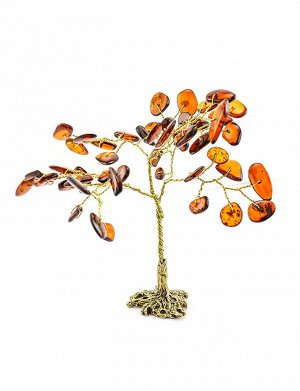 Дерево из натурального янтаря коньячного цвета на латунной резной подставке, 507310017