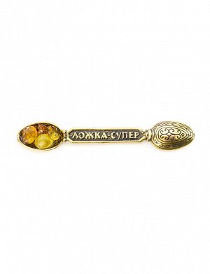Сувенир-талисман для кошелька из латуни с натуральным янтарем «Ложка-загребушка», 505511631